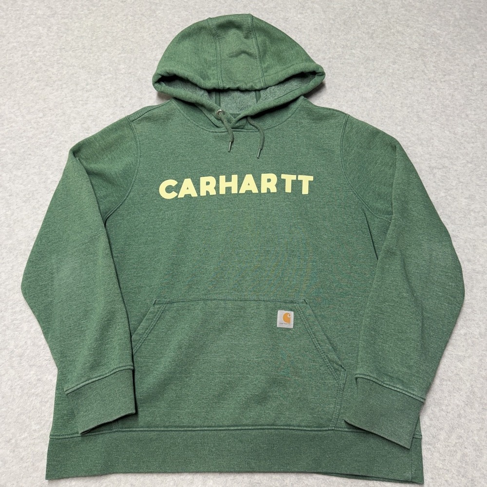 Carhartt Hoodie Boys XL Green Relaxed Fit Fleece Pullover Graphic Logo